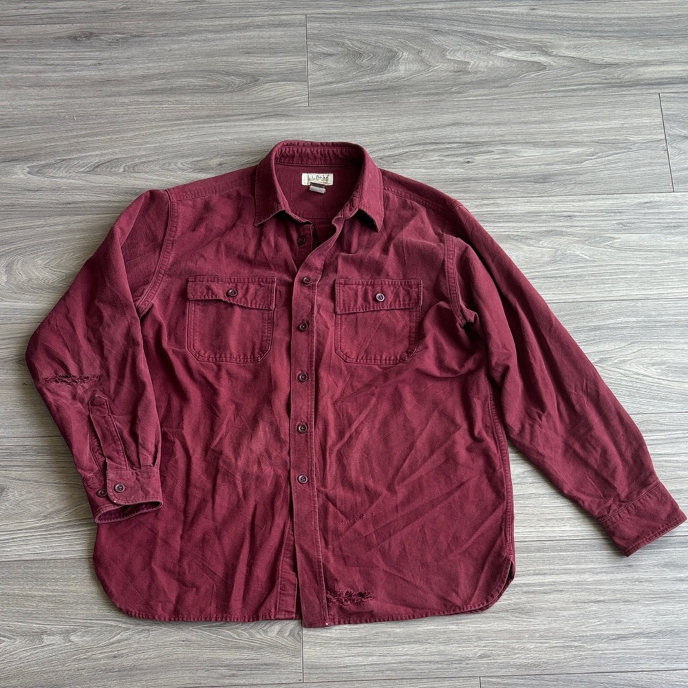 L.L. Bean 100% Cotton Maroon Distressed Chamois Cloth Shirt
